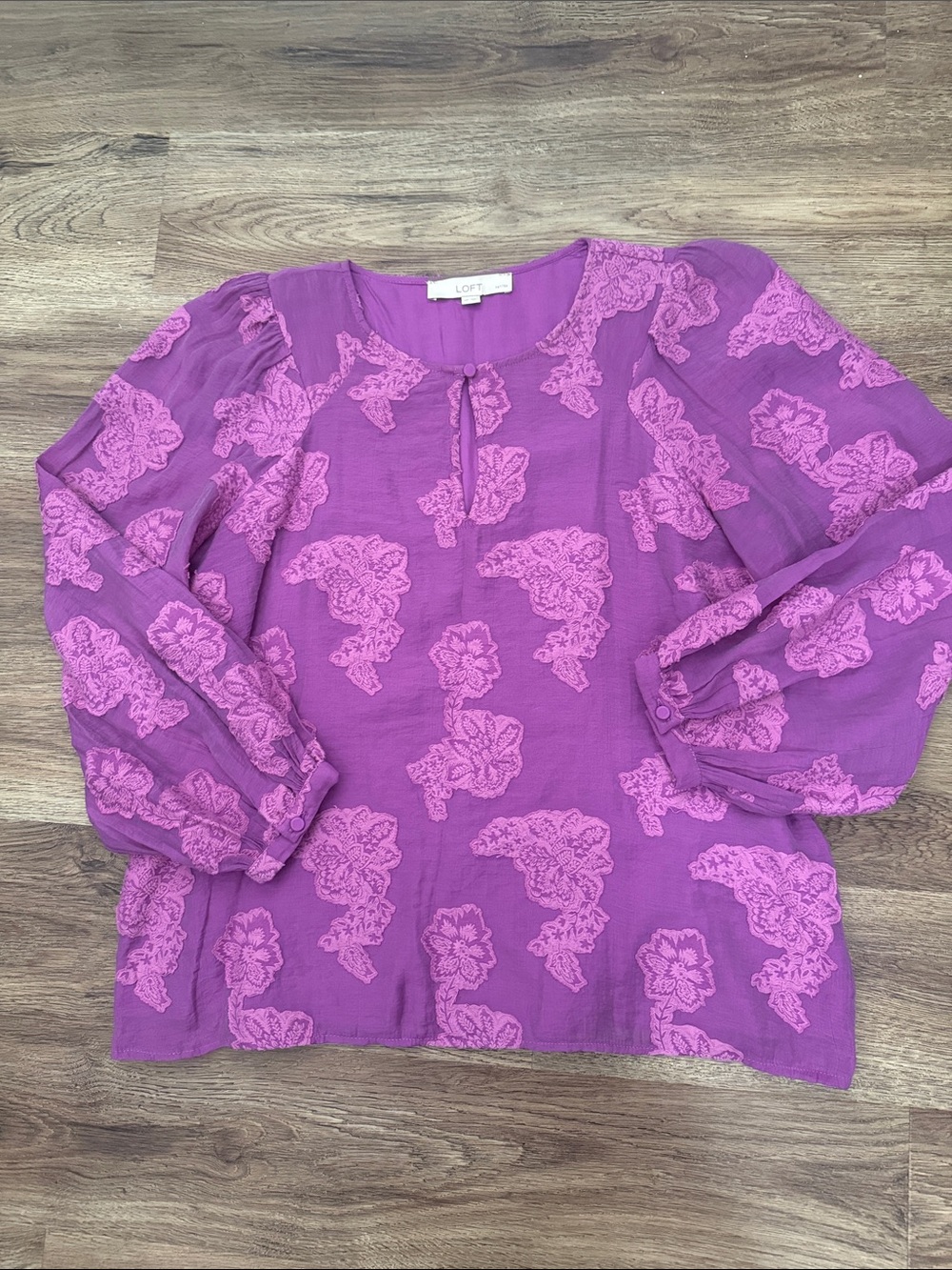 LOFT Lavender and Lilac Floral Embroidered Blouse